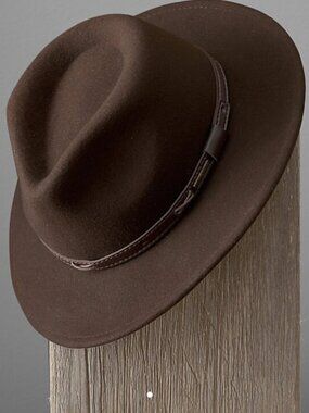 PENDLETON I Classic Brown Indiana Wool Hat with Faux Leather Band Accent, L